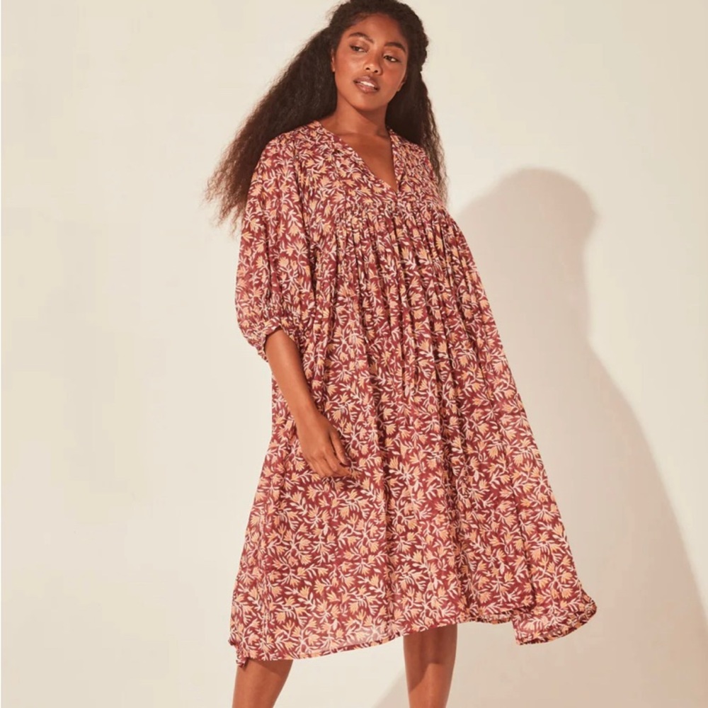 Daughters of India Floral Midi Dress in Pink and Purple